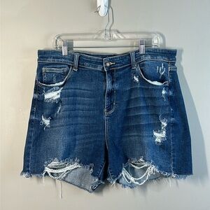 Judy Blue High Rise Destroyed Fray Hem Blue Jean Shorts Size 3 XL